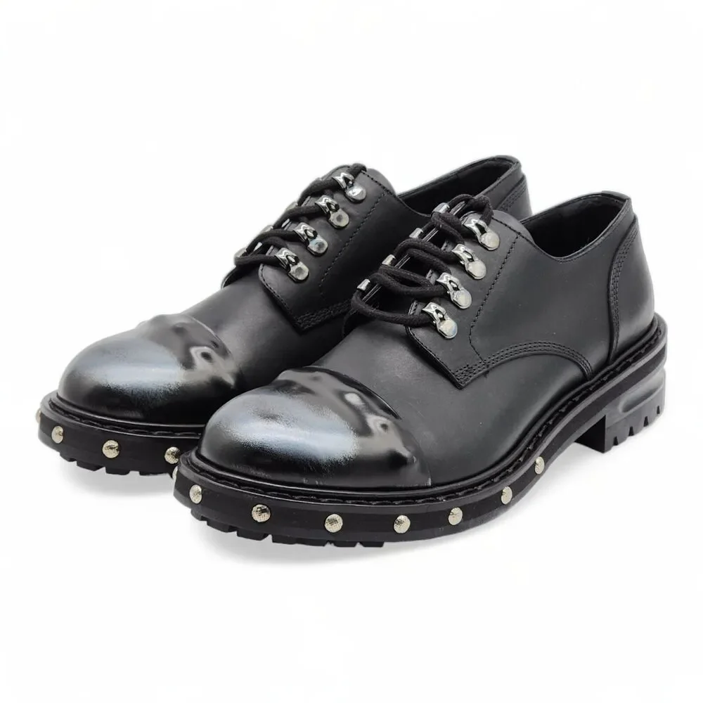 Alexander McQueen Hobnail Leather Derby Shoes EU 39 US 6 Black - NWB $2200